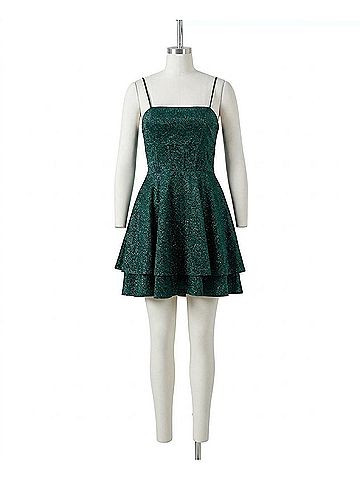 City Studio Glitter Sleeveless Tiered Fit And Flare Mini Dress in Green (view 1)