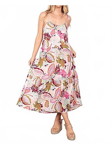 Very J Tropical Print Midi Dress - Plus in Pink Mix (view 2)