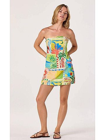 Astr Fatima Strapless Mini Dress in Sunset Oasis (view 2)