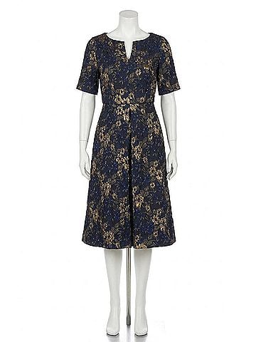 JS Collections Florence Cocktail Dress in Navy/Gold (view 1)