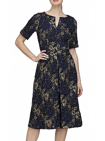 JS Collections Florence Cocktail Dress in Navy/Gold (view 2)