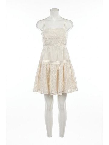 Listicle Lace Tiered Mini Dress in Ecru (view 1)