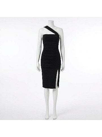 City Studio One-Shoulder Slit Mini Dress in Black (view 1)
