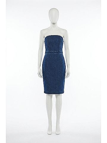 Level 99 Karla Strapless Dress in Stone Wash Blue (view 1)