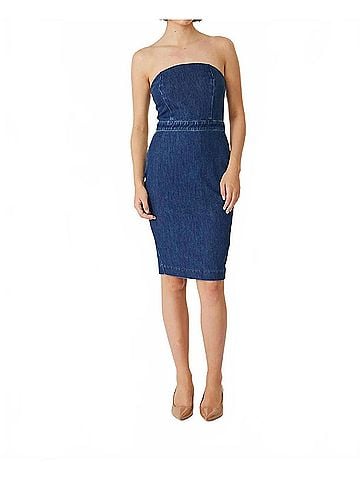 Level 99 Karla Strapless Dress in Stone Wash Blue (view 2)