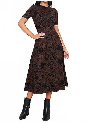 Flying Tomato Dahlia Jacquard Sweater Knit Metallic Midi Dress in Black Multi (view 2)