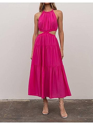 Moon River Cutout Tiered Maxi Dress in Pink (view 2)