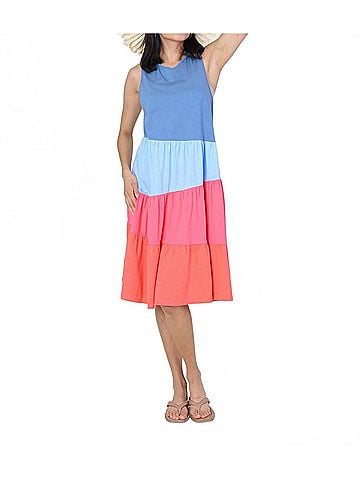Funsport Summer Color Block Dress in Blue/Pink/Coral (view 2)