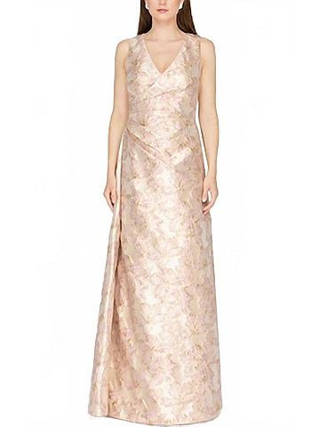 JS Collections Deborah Faux Wrap Gown in Gold/Blush (view 2)