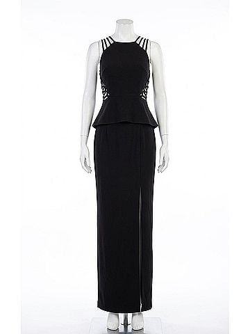 Mignon Long Crepe Dress in Black (view 1)