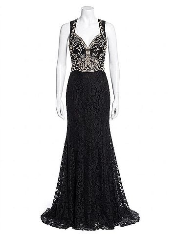 Shail K Hand Beaded Floor Length Evening Gown in Black (view 1)