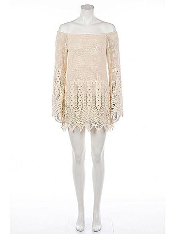 Jen's Pirate Booty Geometric Lace Off The Shoulder Mini Dress in Ivory (view 1)