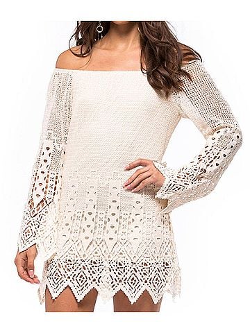 Jen's Pirate Booty Geometric Lace Off The Shoulder Mini Dress in Ivory (view 2)
