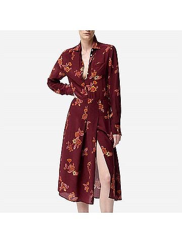 Vanessa Bruno Fresh Silk-Blend Shirt Dress in Bordeaux (view 2)