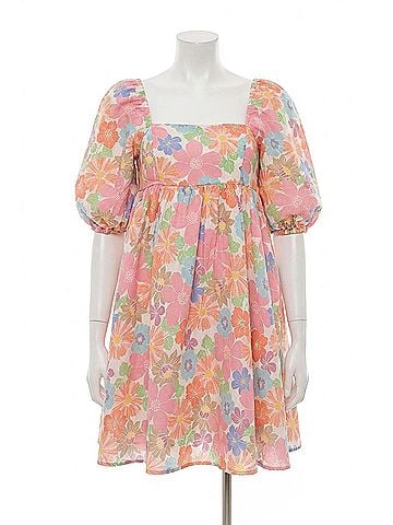 Storia Wildflower Fields Babydoll Mini Dress in Multi Floral (view 1)