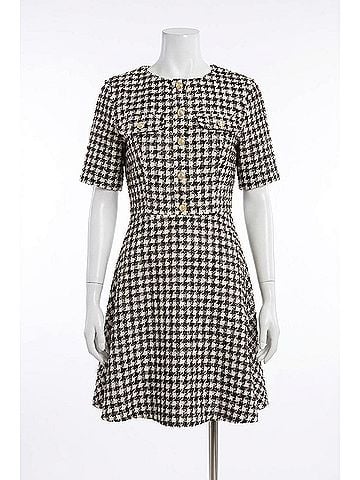 Flying Tomato Tilde Short Sleeve Button Tweed Mini Dress in Brown Multi (view 1)