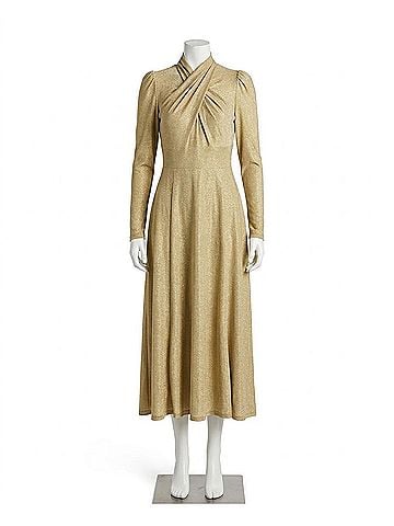 RACHEL Rachel Roy Harland Faux-Wrap Metallic-Threaded Midi Dress in Gold (view 1)