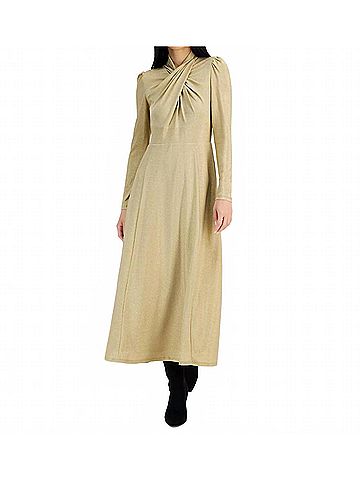 RACHEL Rachel Roy Harland Faux-Wrap Metallic-Threaded Midi Dress in Gold (view 2)