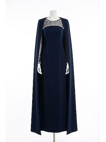 Jenny Packham Crystal Cape Gown in Navy (view 1)
