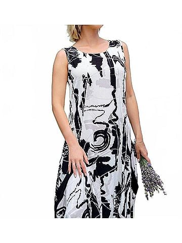 Sassy Midi Sleeveless Dress in Black/ White Print (view 2)