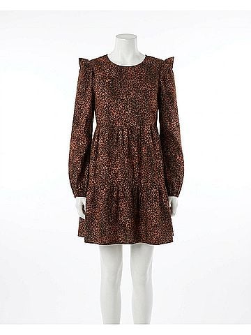 WAYF Women's Velma Animal Print Ruffled Babydoll Dress in Brown (view 1)