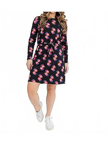 Mata Traders Abby Long Sleeve Dress Memphis Shapes in Black (view 2)
