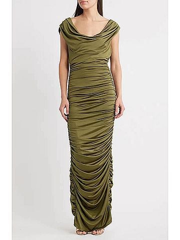 Black Halo Evangeline Gown in Hunter Green (view 2)