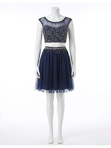 Shail K Hand-Beaded Two-Piece Short Party Dress in Navy (view 1)