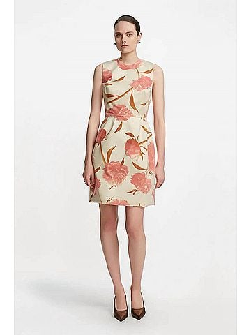 Lela Rose Floral Print Sleeveless Sheath Mini Dress in Pink Multi (view 2)
