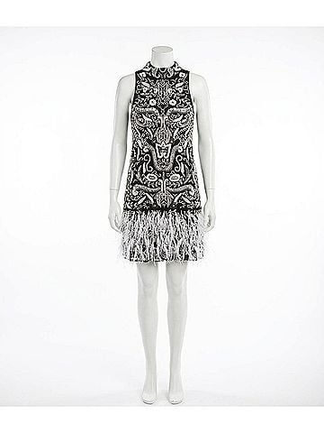 Parker Black Marley Beaded Feather Mini-Hem Dress in Ivory (view 1)
