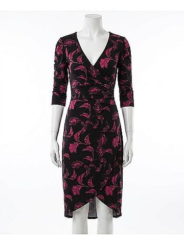 Veronica M. Feather Print Tulip Wrap Dress in Black Multi (view 1)