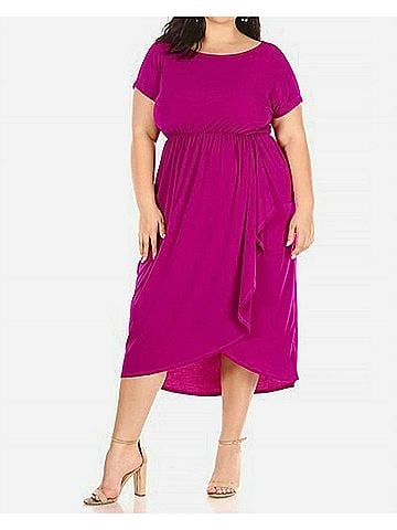 Chris & Carol Scoop Neck Ruffle Wrap Midi Dress - Plus in Purple (view 2)