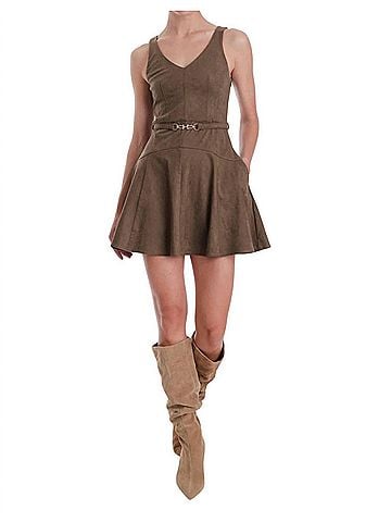 Karina Grimaldi Hanna Suede Mini Dress in Olive (view 2)