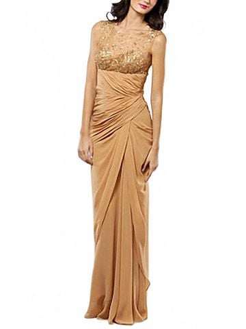 Mignon Mignon Sheer Chiffon Gown in Beige/Ginger (view 2)