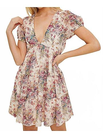 BaeVely Finding Romance Floral Dress in Cream Multi (view 2)