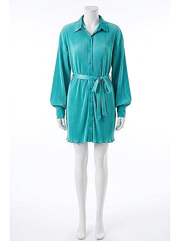 Fantastic Fawn Pleated Tie Waist Mini Dress in Ocean Eyes (view 1)