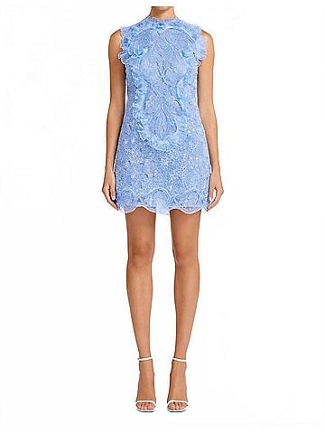 Costarellos Siora Organza Shift Dress in Blue (view 2)