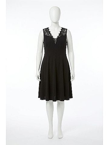 Soprano Lace Up Sleeveless V-Neck Fit And Flare Dress - Plus in Black (view 1)