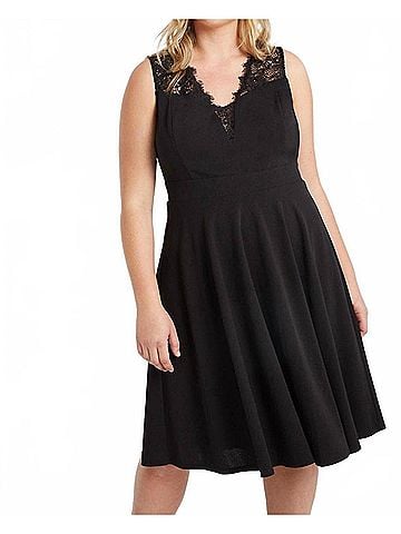 Soprano Lace Up Sleeveless V-Neck Fit And Flare Dress - Plus in Black (view 2)