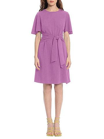 Ivy & Blu Short Flutter Sleeve A-Line Dress in Violet (view 2)