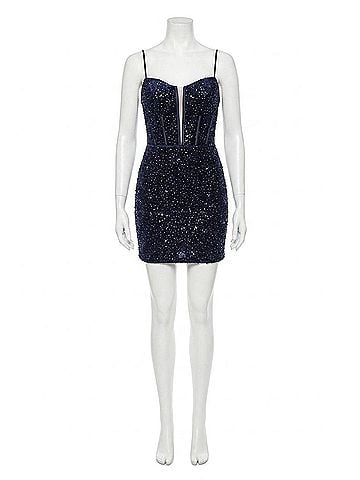 Sherri Hill Velvet Sequin Cocktail Dress in Navy (view 1)