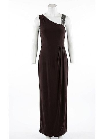 Decode 1.8 Beaded One Shoulder Jersey Gown in Brown (view 1)