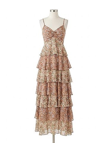 In February Penelope Tiered Ruffle Maxi Dress in Beige Multi (view 1)