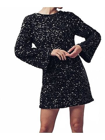En Creme Evangeline Sequin Mini Dress in Black (view 2)