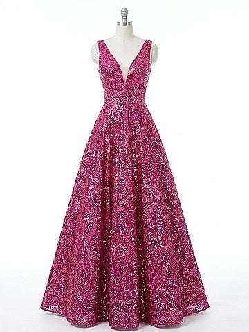 Panoply Women's Plunging Back Sequined Dress in Fuchsia (view 1)