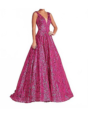 Panoply Women's Plunging Back Sequined Dress in Fuchsia (view 2)