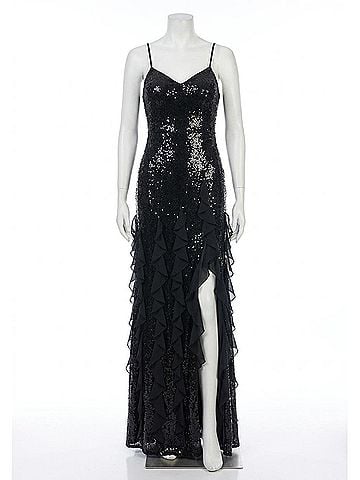 Betsy & Adam Sophisticated Sequin &amp; Ruffle Gown in Black (view 1)