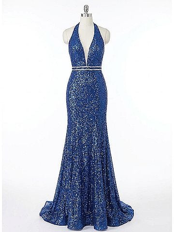 Panoply Women's Low V Neck Prom Dress in Royal (view 1)