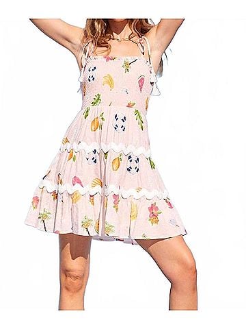 Illa Illa Pool Party Printed Lace Trim Dress in Pink (view 2)