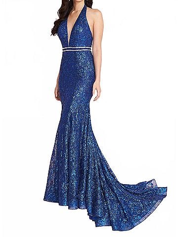 Panoply Women's Low V Neck Prom Dress in Royal (view 2)